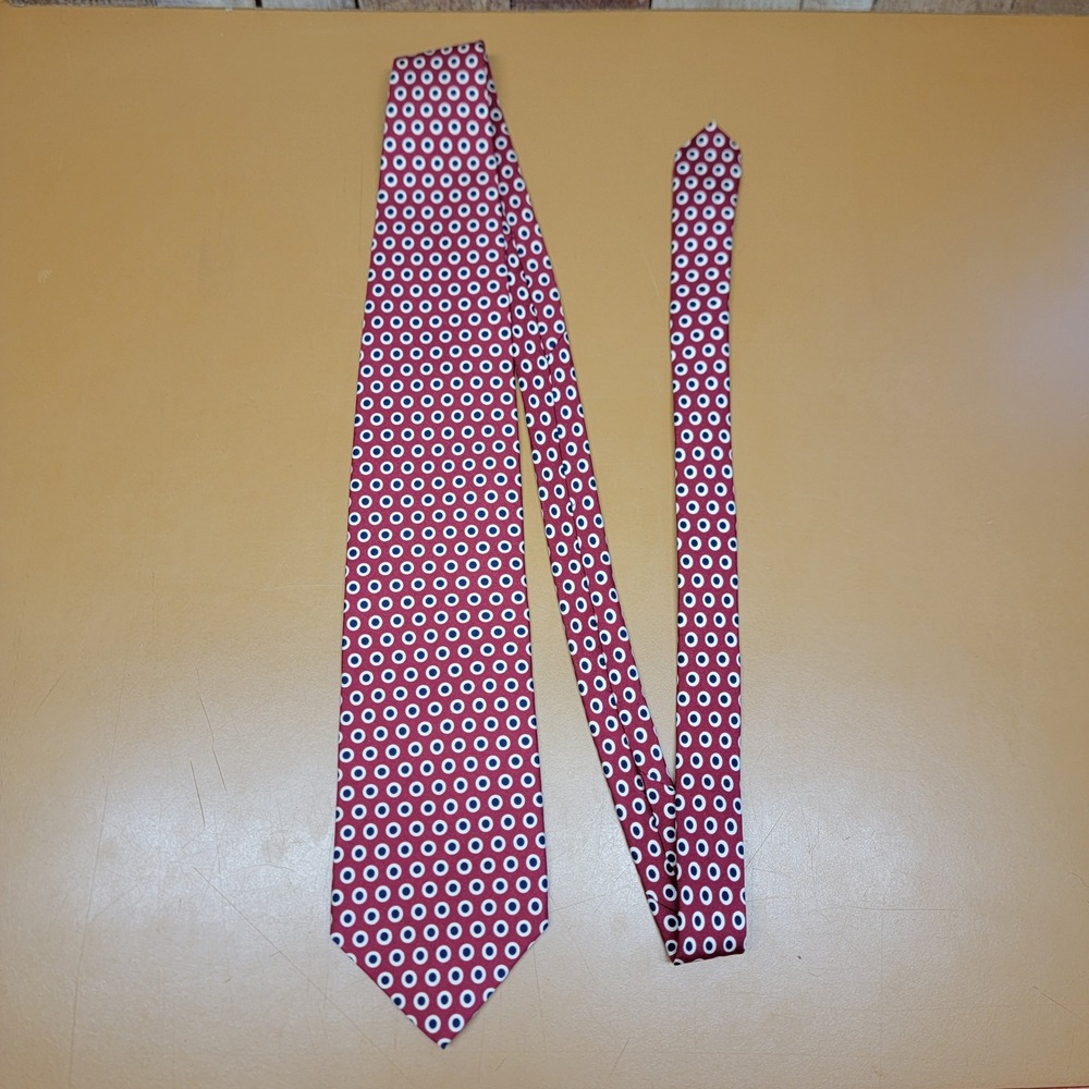 JSA Bank Executive Collection Red Silk Polka Dot Necktie Handmade Italy